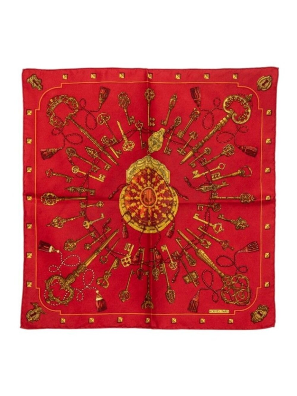 Hermes Carre 42 les Cles Scarf Red Silk